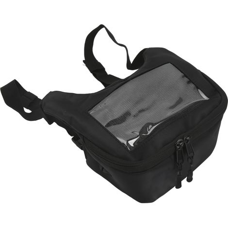Sacoche de guidon de vélo avec sac à dos de rangement pour téléphone portable monté à l'avant, sangle étanche en nylon, poche transparente pour écran tactile, adaptée aux motos. (1/5)
