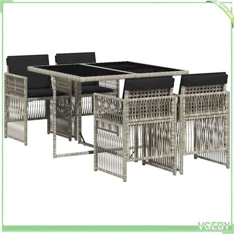 Ensemble de salle à manger de jardin - FAFEICY - 3210899 - 5 pièces - Résine tressée gris clair - Coussins lavables (1/5)