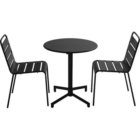 Ensemble table de jardin et 2 chaises en métal noir - Palavas (1/5)