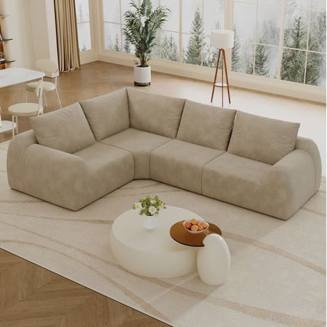 Ecksofa 267 x 200 x 85 cm aus Chenille, hochelastischer Schaumstoff, Khaki HAVRYA (1/5)