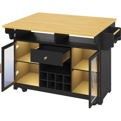 Carrello da cucina nero in metallo e MDF con LED RGB, piano pieghevole e portabottiglie, HOMVRA (1/5)