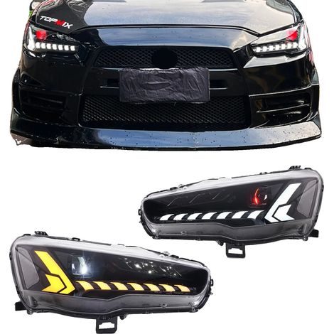 Faro LED de 12 V con intermitente secuencial, compatible con Lancer EX Evo X VIII 2008–2020, certificado CE, construcción duradera. (1/5)