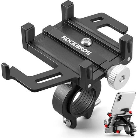 Supporto per telefono da bicicletta Rockbro Alloy in alluminio - Nero