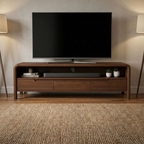 Meuble TV 3 tiroirs 150x43x46cm en bois de manguier brun - BOHO (1/5)