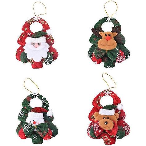 Lot de 4 décorations de Noël : cerf, bonhomme de neige, Père Noël, ours et poupées. Décorations à suspendre pour sapin, fenêtre ou cheminée. Idéal pour les fêtes.-4pcs