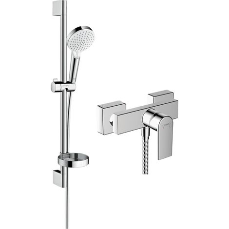 Conjunto de grifería mecánica para ducha HANSGROHE Vernis Shape + cabezal de ducha Crometta 2 chorros + manguera 160 cm + barra 65 cm + jabonera cromada (1/4)