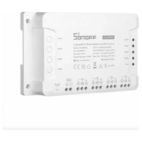 RHG 4CHProR3 4 Canaux Interrupteur sans fil WiFi Intelligent RF, Inching/Autoverrouillage/Interverrouillage, Fonctionne avec Alexa & Google Home & IFTTT (retard de 1-16s en mode inching)