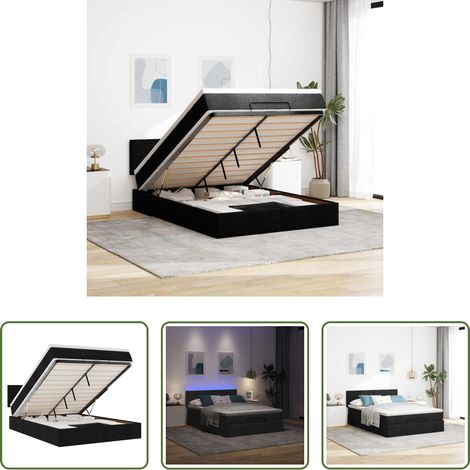 LED Beleuchtung - Ottomane Bett mit Matratze & LEDs Schwarz 140x200 cm Stoff (1/5)