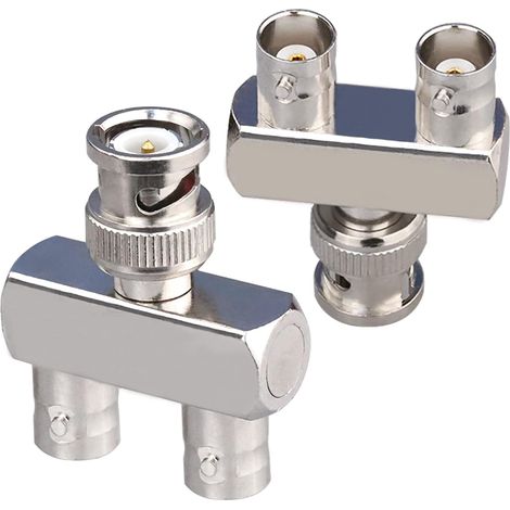 Lot de 2 BNC mâle à double BNC femelle Connecteur coaxial RF 3 voies Adaptateur répartiteur BNC Y pour câble coaxial BNC mâle à 2 BNC femelle Y Adaptateur triple coaxial (1/5)
