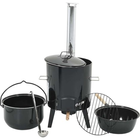Canon à goulasch avec cheminée et couvercle noir acier émaillé CFW606633 (1/5)