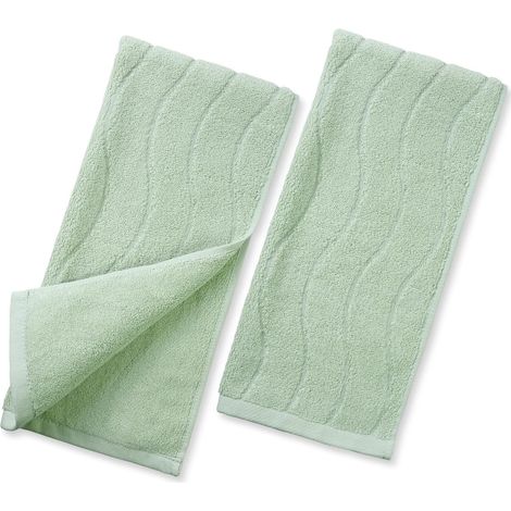 Lot de 2 serviettes de bain ondulées à rayures vert clair, en coton naturel doux, absorbant et décoratif, 33 x 74 cm (1/5)