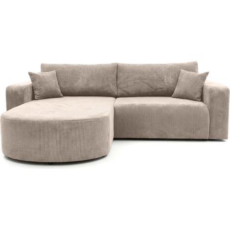 EMMA - Canapé d'angle convertible petit velours côtelé Beige (1/5)
