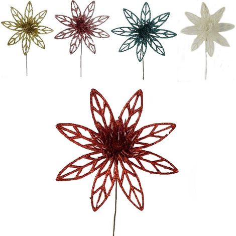 Decorazioni addobbi albero di natale fiore stella bianco rosso oro verde rosa glitterato ornamento casa pacchi regalo cm 18 - colorigenerali: ROSA (1/5)