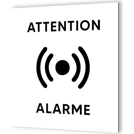Pictogramme Alarme - Panneau signalétique Dibond blanc - Noir, 20x20 cm, 3 mm, fixation multiple - Usage intérieur et extérieur (1/5)