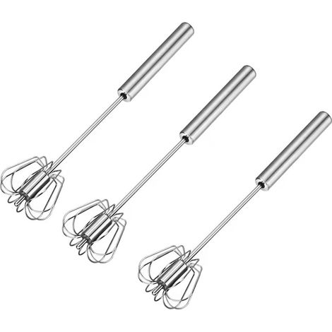 Ensemble de 3 batteurs à œufs manuels de 25 cm (10 pouces) en acier inoxydable épais de couleur d'origine, batteur à œufs semi-automatique de cuisine, mini batteur à œufs Fackelman efficace, outil de (1/5)