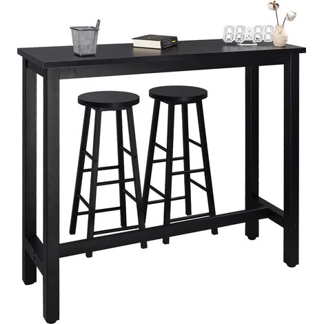 WOLTU Pub Table with 2 barstools Coffee Table 120cm and bar stools Metal + Wood Black