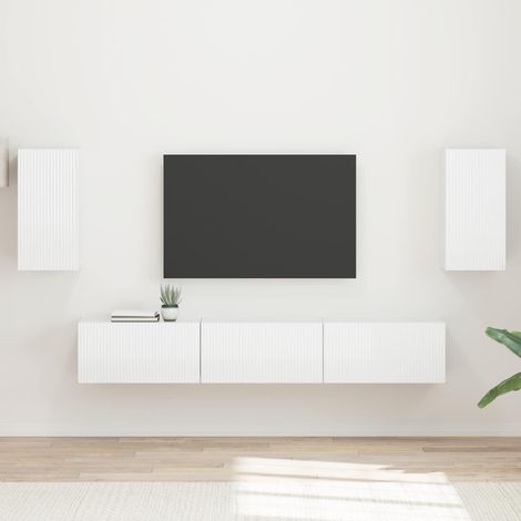 TV-Schrankset Wandmontiert 5 pcs Hochglanz Weiß Holzwerkstoff