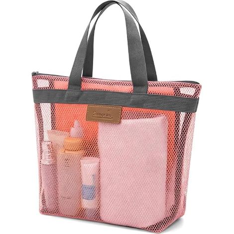 Sacs de Douche pour Femmes, Sacs en Filet Imperméables Portables avec Fermeture à Glissière pour Voyage, Salle de Sport, Camping, Natation(Rose (1/5)