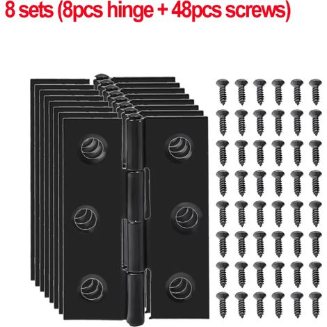(8 jeux) Charnières de porte noires, charnières à paumelle en acier inoxydable avec vis, charnières pour tiroirs et meubles, plaque de montage, supports de fixation plats (1/5)