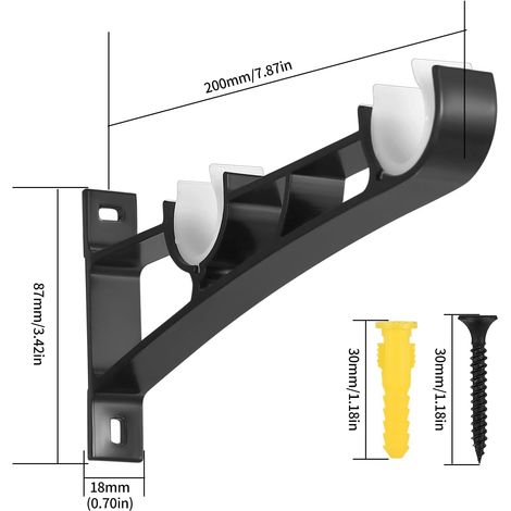 2 supports tringle rideaux muraux réglables, alliage aluminium, pour diamètre 23-33mm.
