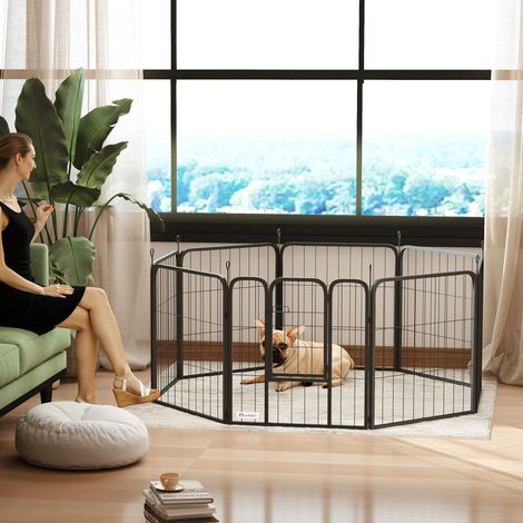 Parque para perros, recinto modular y plegable de acero de 8 paneles con puerta para cachorros de interior/exterior, 60 cm, negro. (1/5)