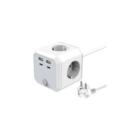 Multipresa a cubo con 4 prese e 3 porte USB, multipresa a torre da 1,8 m, adatta per casa e ufficio, bianca