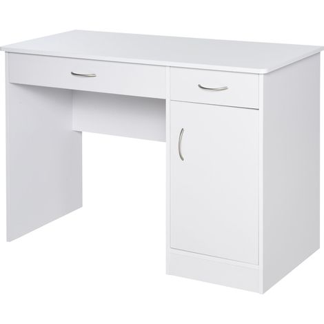 Scrivania da Ufficio Porta PC 2 Cassetti 1 Anta 111x48x75,8 cm in Legno Bianco (1/5)
