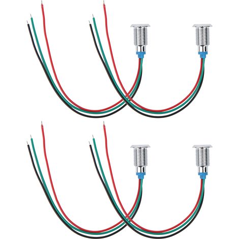 4 jeux de mini LED rondes précâblées à anode commune, voyants indicateurs bicolores 10 mm 110/220 V (rouge et vert)