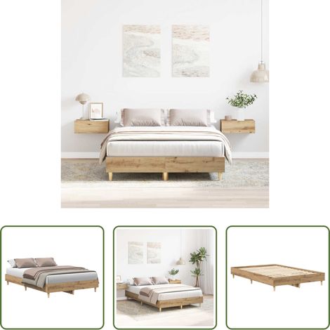 Lit chêne -  Cadre de lit sans matelas chêne artisanal 135x190 cm (1/5)