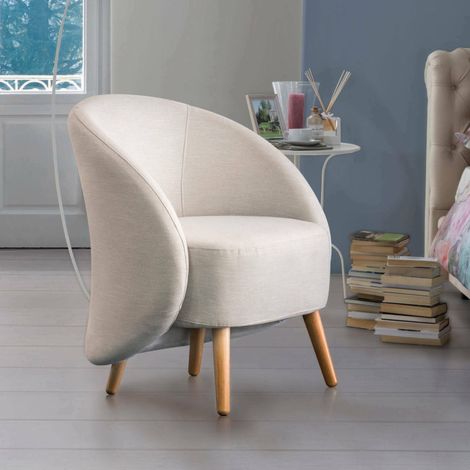 Dmora - Sillón Dabdal, Sillón de diseño para la sala de estar., 100% Made in Italy, Sillón relax en tela tapizada, Cm 70x60h80, Beige (1/4)