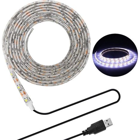 Bande LED USB étanche de 5 m (16,4 pi), SMD 3528 5 V, blanc froid, éclairage d'écran PC, rétroéclairage TV, ruban lumineux