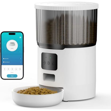 Comedero automático WiFi para gatos y perros, 4 litros, con grabación de 10 segundos, programa de alimentación personalizado, 10 comidas al día, tapa giratoria, color negro. (1/4)