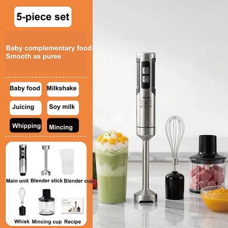 Mixeur plongeant multifonctionnel, 200 watts, lames en acier inoxydable 304, pour la préparation de smoothies et de purées de fruits. (1/5)