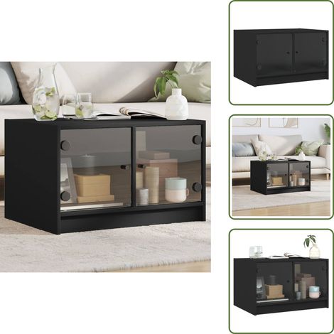 Couchtisch mit Glastüren Schwarz 68x50x42 cm - Couchtisch - Wohnzimmertisch - Beistelltisch - Sideboard - Möbel (1/5)