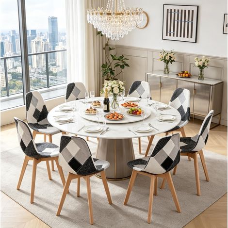 Lot de 8 chaises de salle à manger patchwork en tissu multicolore, structure en bois et métal, pour cuisine, bureau et espaces de vie – CHICFURN (1/5)