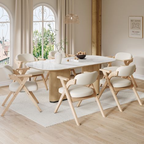Sillas de comedor plegables lote de 6, con reposabrazos, de madera y lino, beige OKMYHOME (1/5)