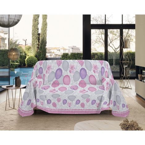 Telo Arredo Made in Italy in Cotone Grandfoulard Copritutto Copridivano Copriletto-Teli Sofà Arredatutto-Drappeggio-Arazzo-Copridivano Grand Foulard Letto Singolo - Palloncini Rosa