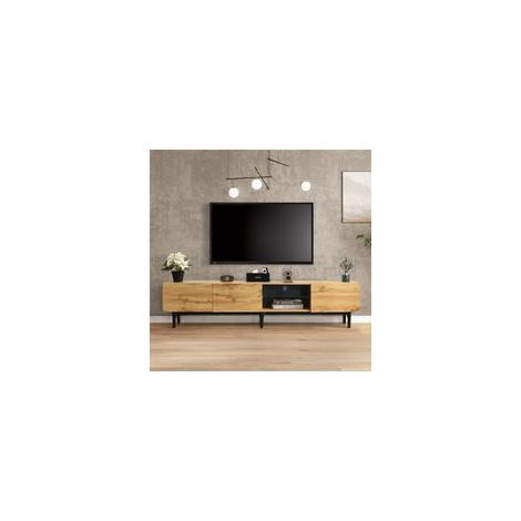 Meuble TV moderne à grain de bois avec lumières LED variables 175x31x41cm Naturel (1/5)