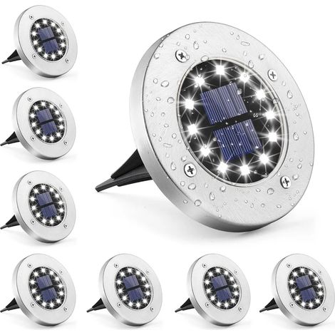 8 x 12 luces solares LED para jardín, luces solares para suelo, IP65, luz blanca fría. (1/5)