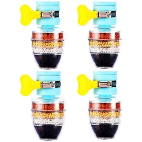 Lot de 4 robinets à charbon actif, filtre purificateur de nettoyage, filtre de robinet à interface universelle améliorée (filtration à 6 couches), plastique, multicolore, poli (1/5)