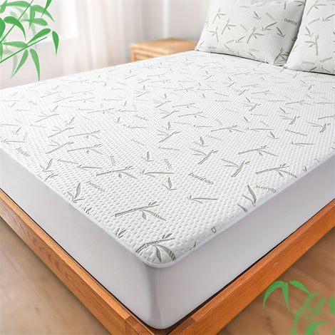 Protector de colchón de fibra de bambú, transpirable y refrescante, lavable a máquina, elegante accesorio de cama, 90 x 200 x 30 cm (1/5)
