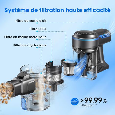 Aspirateur balai sans fil INSE S7P bleu, écran LED, brosse douce rotative, puissant et léger pour sols durs (1/5)