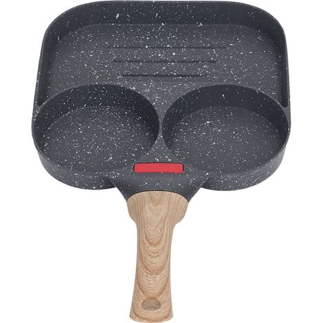 Poêle à œufs en silicone thermosensible et aluminium, idéale pour les crêpes, les omelettes et les hamburgers (3 trous), avec poignée ergonomique. (1/5)