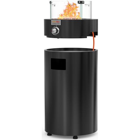 Foyer à gaz amovible, table ronde d'extérieur avec pare-vent en verre, roulettes et pierres de lave, 23000 BTU, commande rotative, feu de terrasse pour jardin et balcon (1/5)