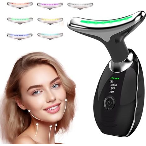 Masajeador facial antiarrugas, dispositivo de belleza antiarrugas de 7 colores con 3 modos, dispositivo facial V Face Beauty Meter para reafirmar y levantar la piel, masajeador facial eléctrico para m (1/5)