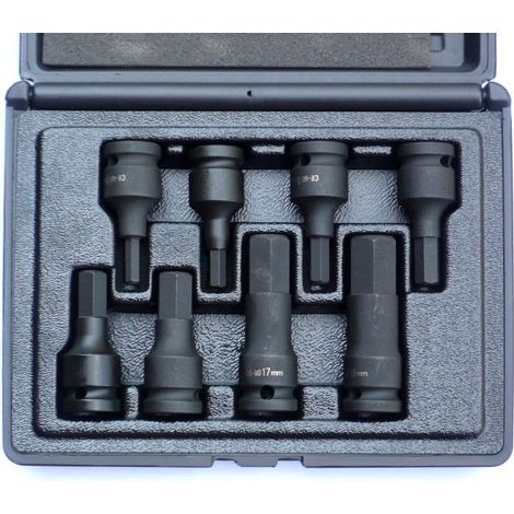 Oc-Pro – Coffret de 8 douilles à choc carré 1/2 – 6 pans mâles – Dimensions H 6 à H 19 pour mécanique – Usage professionnel
