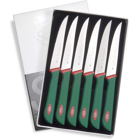 Sanelli Premana Professional Confezione Coltelli Costata, Acciaio Inossidabile, Verde/Rosso, 25.5x15.5x2.0 cm, 6 unità (1/4)