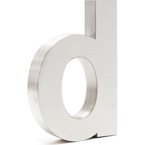 Wiltec Plaque Numéro Maison Lettre "d" 3D, 128 x 30 x 200 mm, Acier inoxydable, Résistant aux intempéries, Matériel fixation inclus