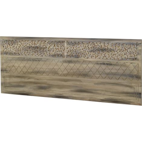 Tête de lit en bois d'orme finition greywash sculptée naturelle - bois naturel finition greywash (1/2)