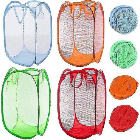 Lot de 4 paniers à linge pliables en filet, parfaits pour la chambre, la chambre d'enfant, la résidence étudiante et les voyages. (1/5)